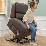The Cloud Lux - 3 Motor Leather Rise & Recline Chair with Heat and Massage (Brown)