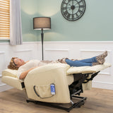 The Cloud Lux - 3 Motor Leather Rise & Recline Chair with Heat and Massage (Cream)