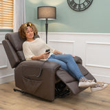 The Cloud Lux - 3 Motor Leather Rise & Recline Chair with Heat and Massage (Brown)